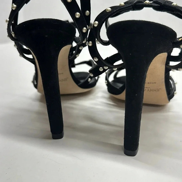 Jimmy Choo Beverly Caged High Heels Faux Pearl Studded Suede Black Size 37 7 - Picture 6 of 12